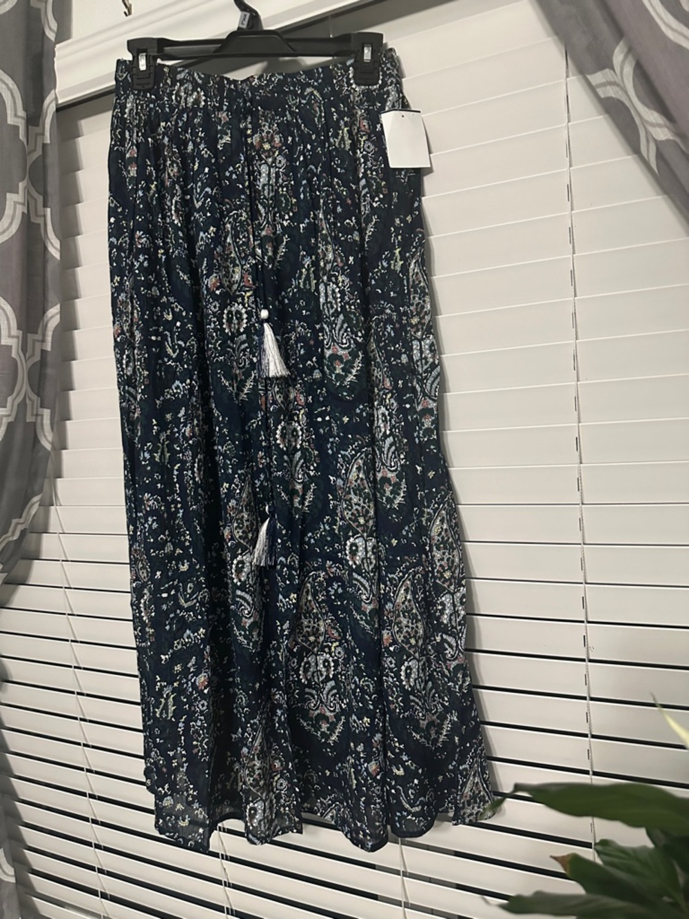 Navy Paisley Maxi Skirt with Tassel Tie